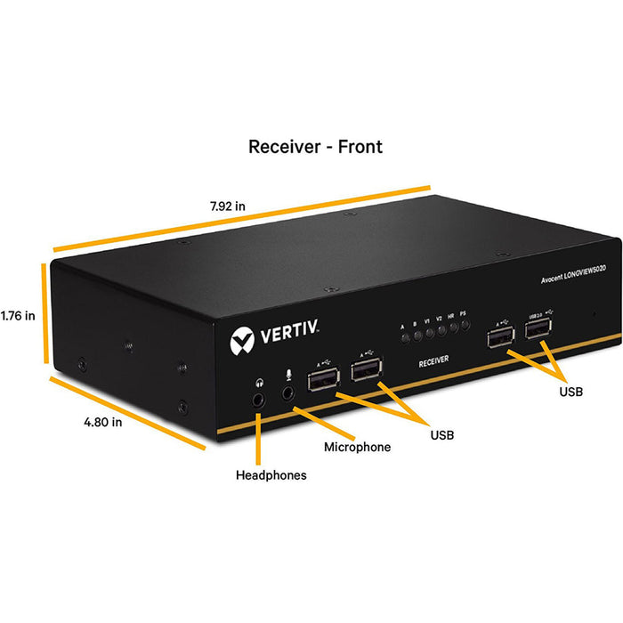 Vertiv Avocent LongView LV5020 KVM Extender – Dual DisplayPort, USB, Audio, CATx | 4K 30Hz | 150m/500ft