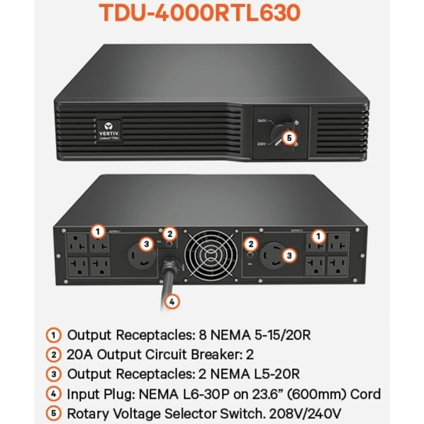 Vertiv Liebert TDU - 4000VA/4000W 120VAC Step-Down Transformer | 2U Rack/Tower