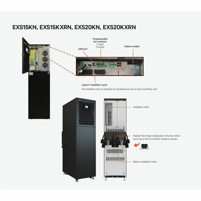 Vertiv Liebert EXS UPS (Tower) 20kVA/20kW 208/120VAC (220/127VAC) 3-Phase 4 Wire w/ IS-UNITY-DP Card, 15-Min Runtime – EXS20KXRN