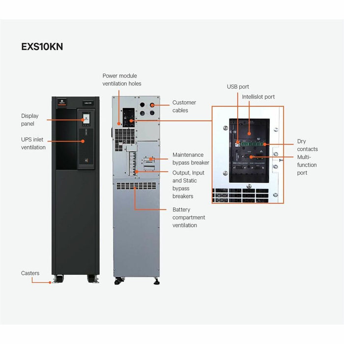 Vertiv Liebert EXS UPS 10kVA/10kW 208/120V (220/127V) 3-Phase with IS-UNITY-DP Card – 6-Min Runtime (EXS10KN)