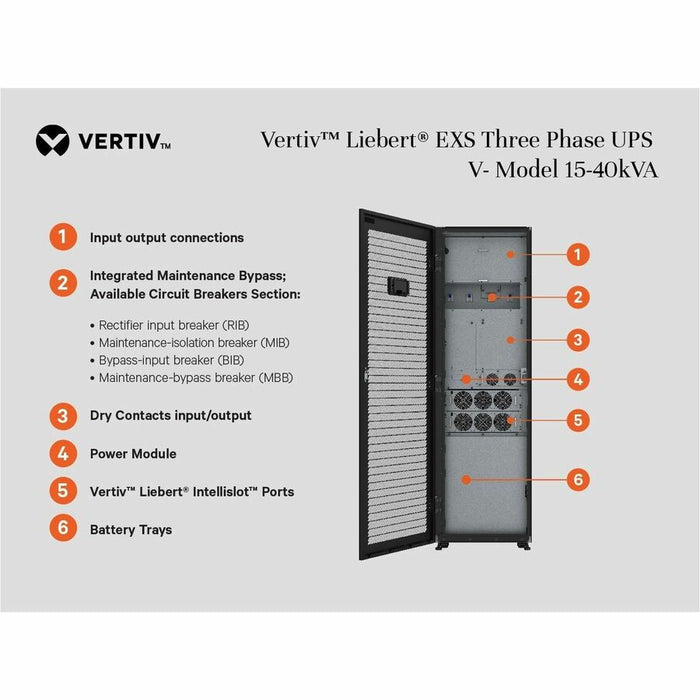Vertiv Liebert EXS V-Model UPS Tower 20kVA/20kW 3-Phase w/ SNMP & Top Fan (EXSV-20KXRTN)