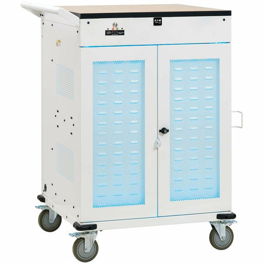 Eaton Tripp Lite Series Safe-IT 36-Device UV Mobile Charging Cart for Laptops and Chromebooks - 120V, NEMA 5-15P, 10 ft. (3.1 m) Cord, Antimicrobial, Wood-Grain Top, White Eaton Corporation