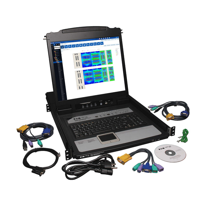 Eaton Tripp Lite NetDirector 8-Port Rack Console KVM Switch with 19" LCD & IP Remote Access – TAA, 1U