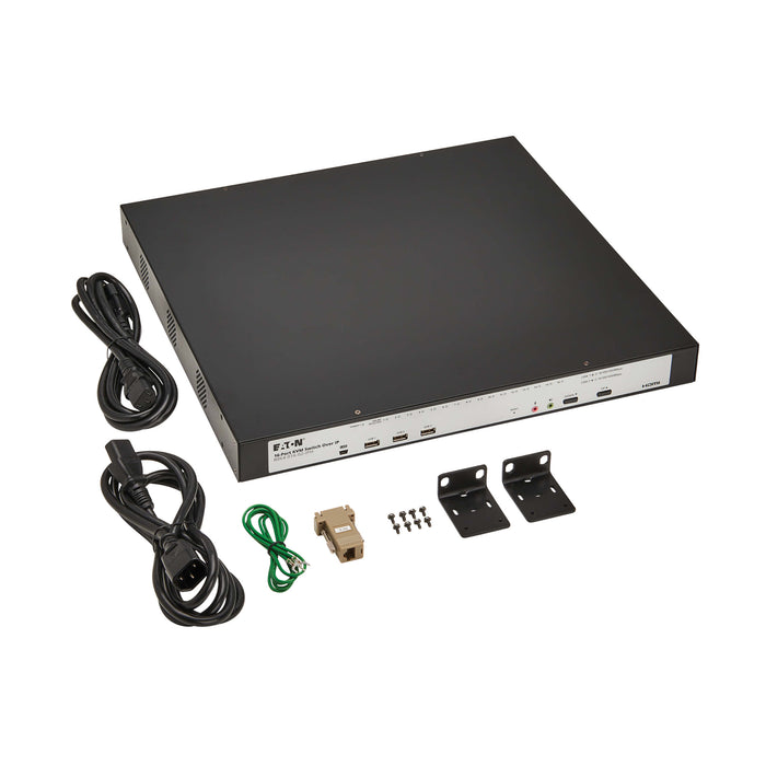Eaton 16-Port Cat5e KVM over IP Switch – Virtual Media, 2 Remote/1 Local User, HDMI/VGA Output, 1U Rack-Mount, TAA Compliant