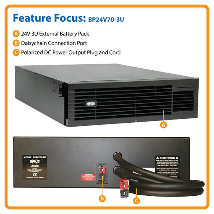 Eaton Tripp Lite BP24V70-3U External 24V 3U Rack/Tower Battery Pack for Select UPS Systems