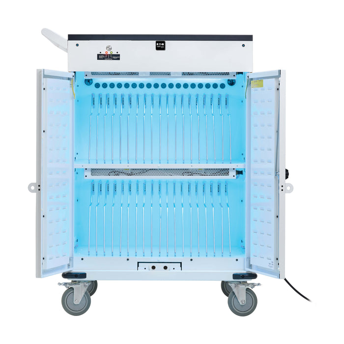 Eaton Tripp Lite Safe-IT 36-Device UV Mobile Charging Cart, 120V, Antimicrobial, Wood-Grain Top – White