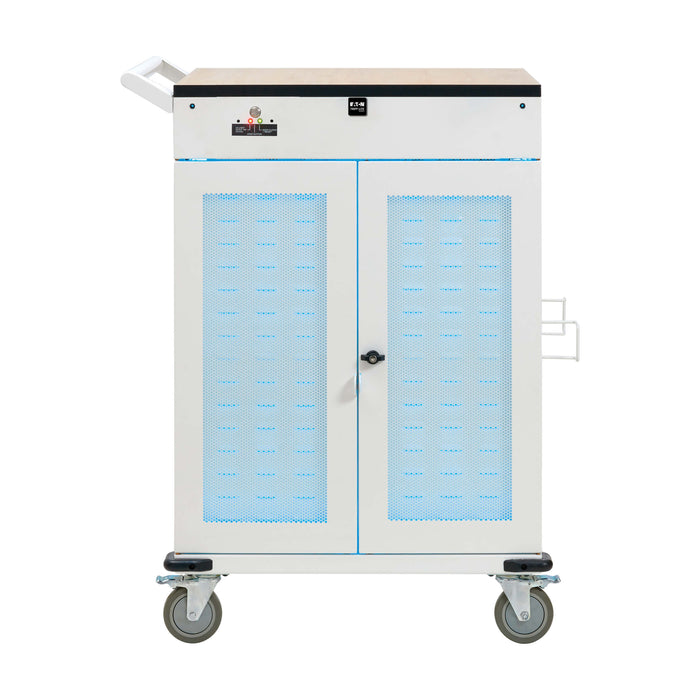 Eaton Tripp Lite Safe-IT 36-Device UV Mobile Charging Cart, 120V, Antimicrobial, Wood-Grain Top – White