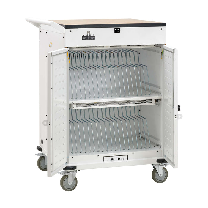 Eaton Tripp Lite Safe-IT 36-Device UV Mobile Charging Cart, 120V, Antimicrobial, Wood-Grain Top – White