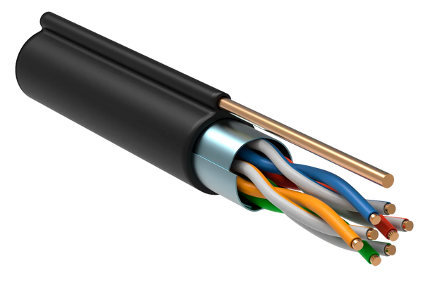 ITK Витая пара F/UTP кат.5E 4х2х24AWG solid LDPE с металлическим тросом 1,2мм черный (305м)
