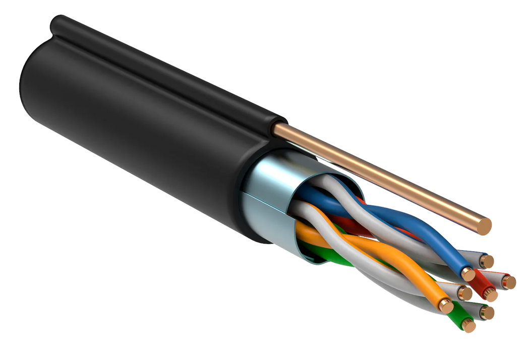 ITK Витая пара F/UTP кат.5E 4х2х24AWG solid LDPE с металлическим тросом 1,2мм черный (305м)