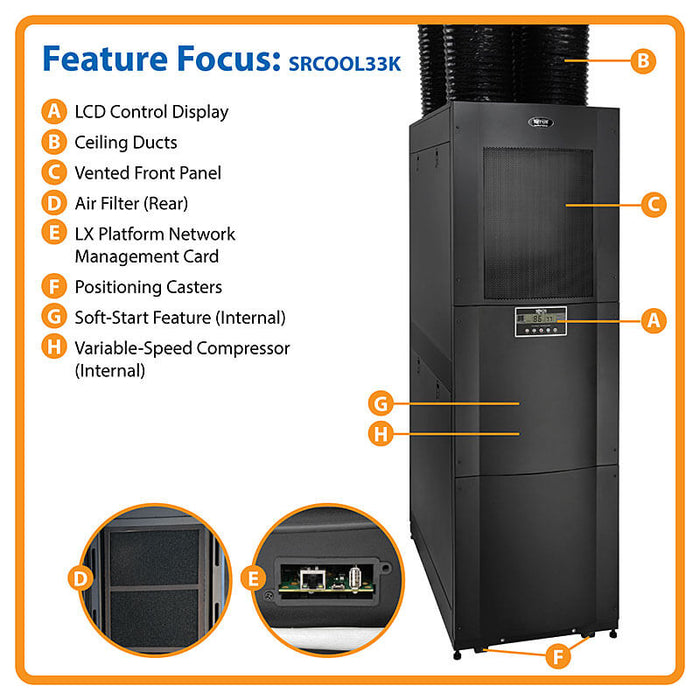 Eaton Tripp Lite SRCOOL33K 33,000 BTU In-Row Rack Cooler, 208/240V, 42U