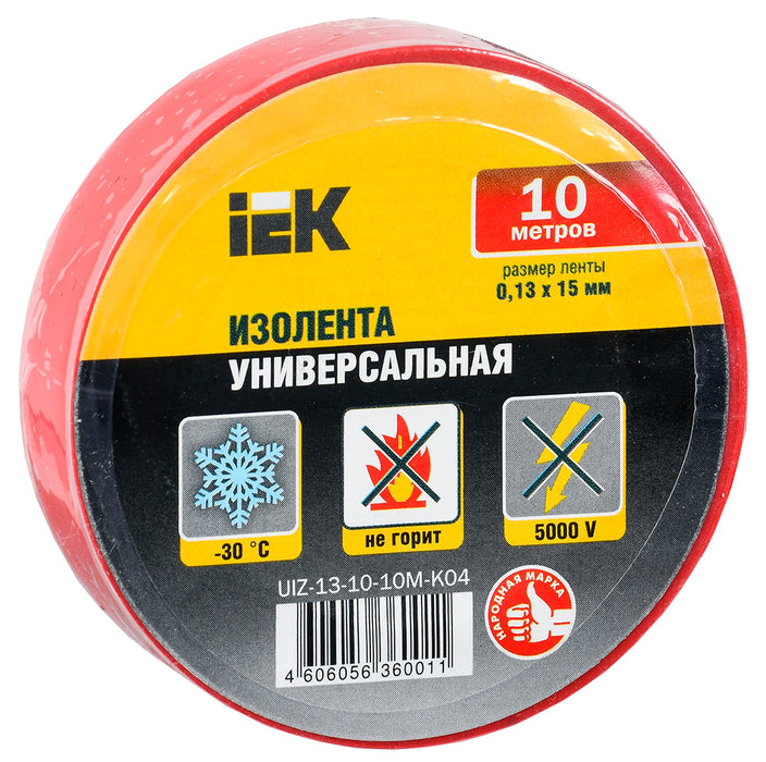 Изолента 0,13х15мм красная 10м IEK